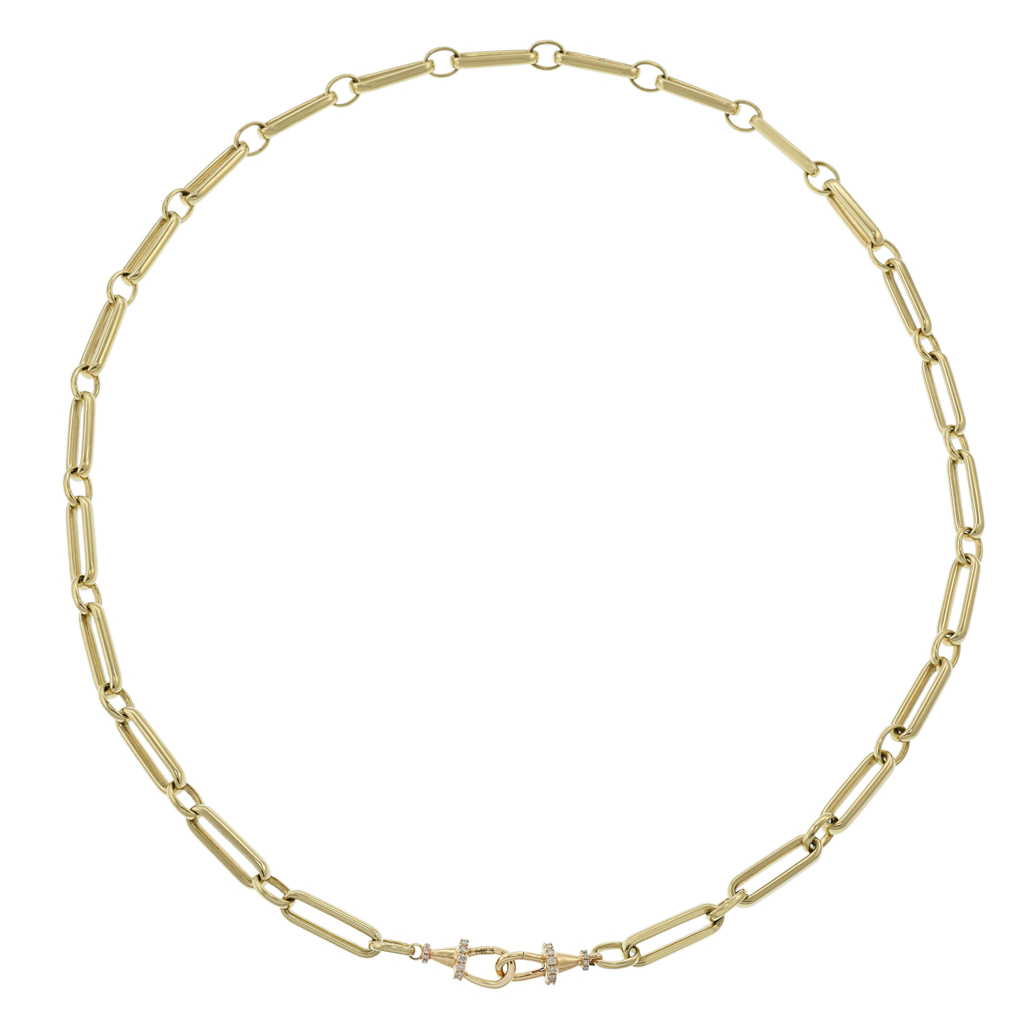 14K Yellow Gold Paperclip Link Necklace 20" With Diamonds