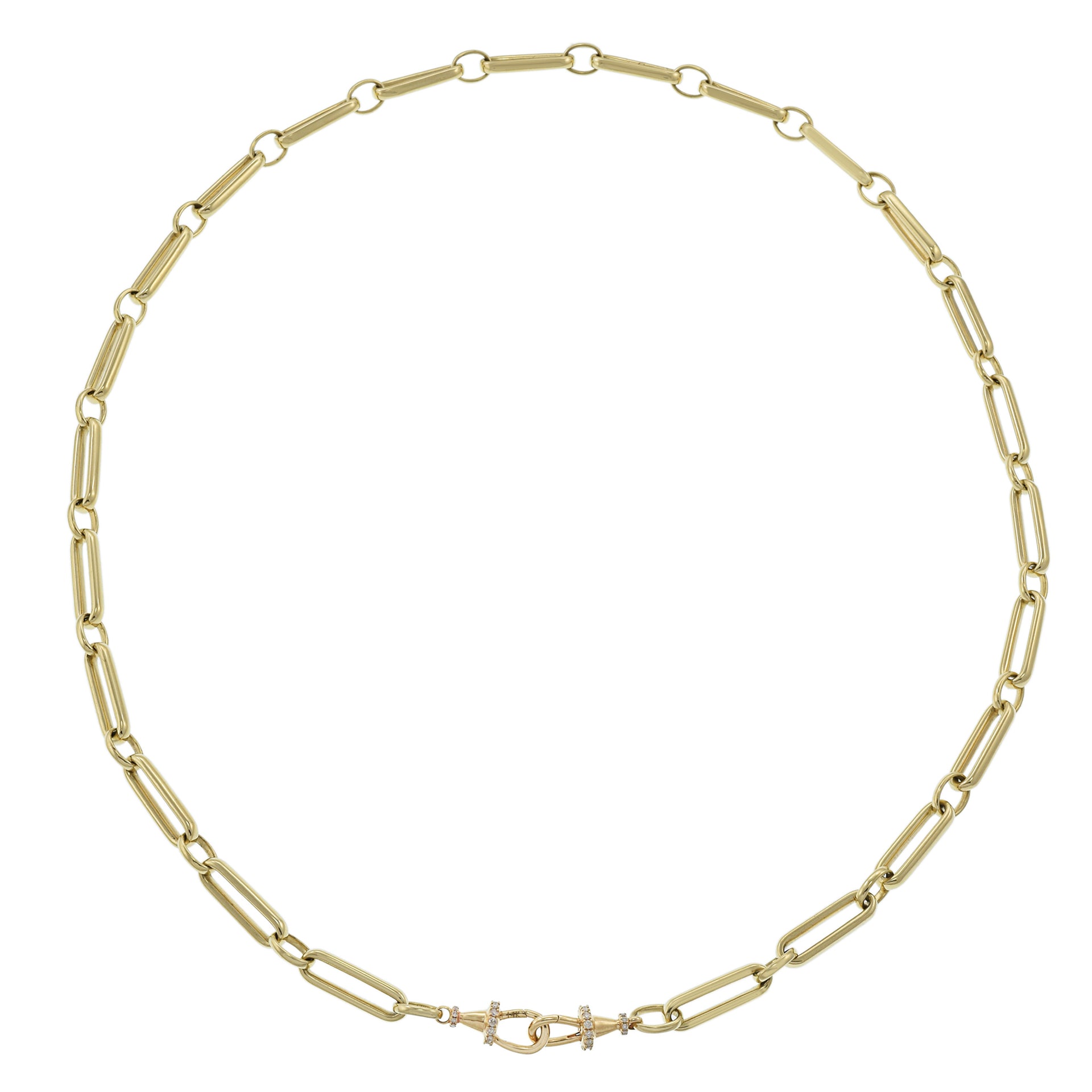 14K Yellow Gold Paperclip Link Necklace 20" With Diamonds