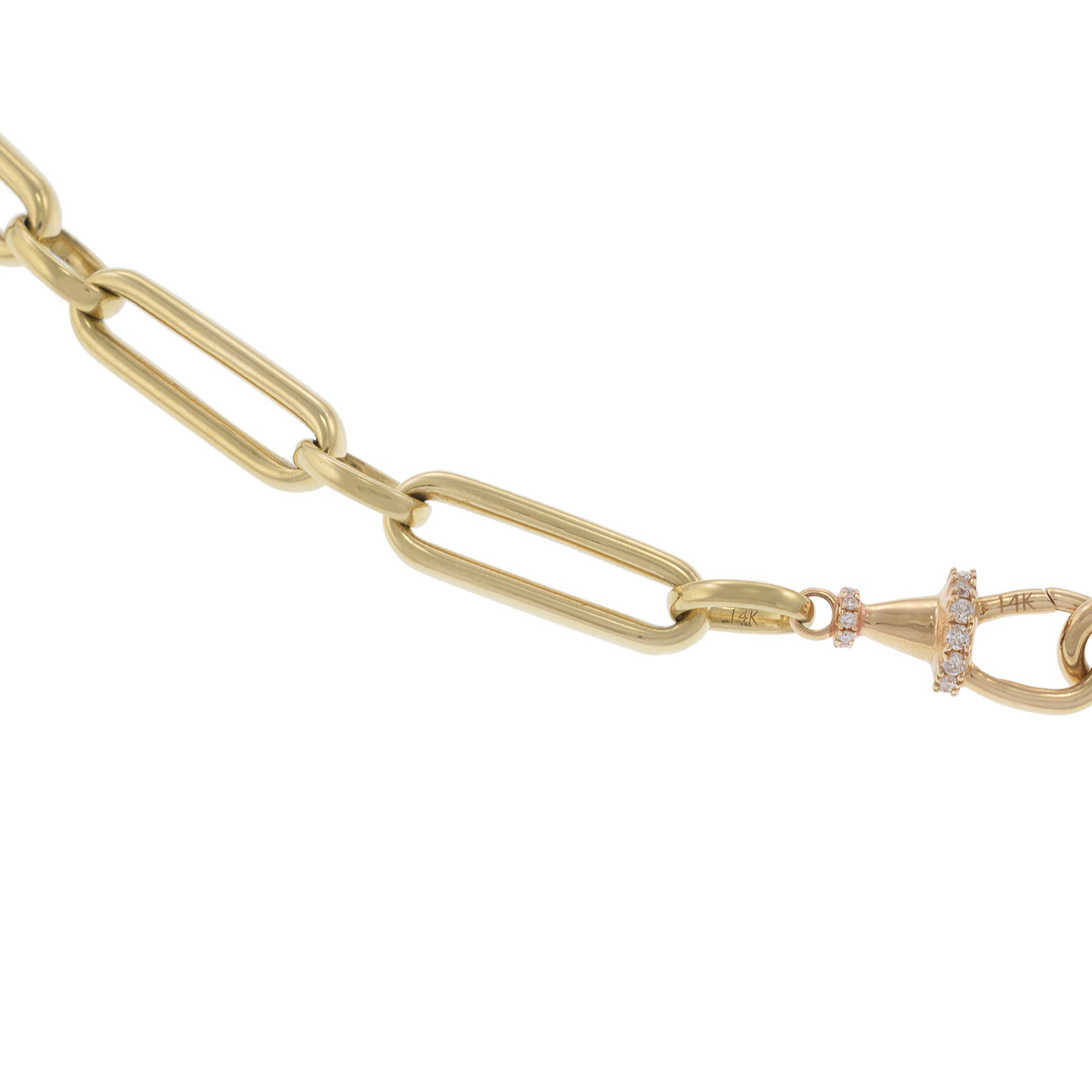 14K Yellow Gold Paperclip Link Necklace 20" With Diamonds