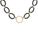 14KT Yellow Gold and Black Sterling Silver Circle Link Oval Chain Necklace with Diamonds