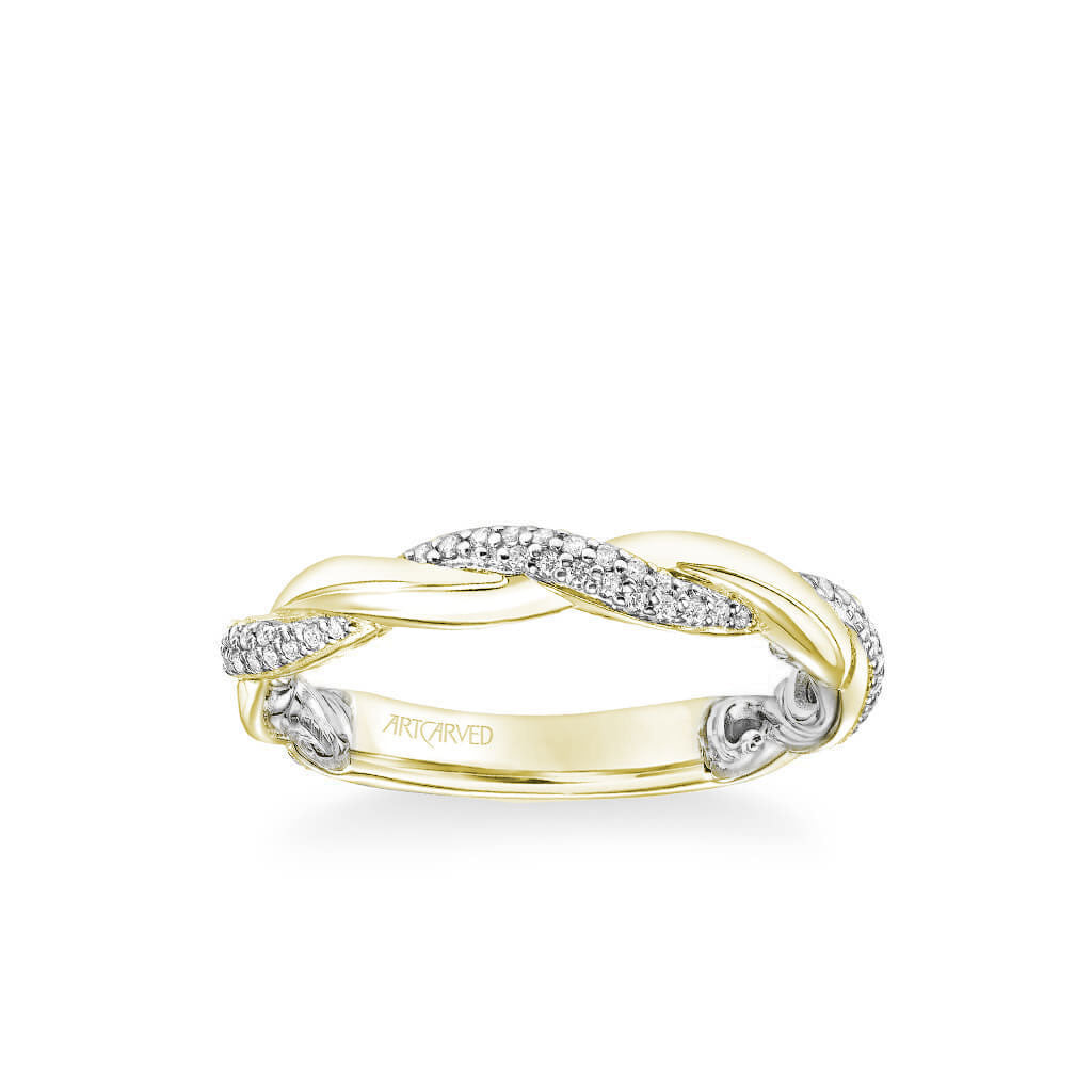 Ainsley Lyric Collection Contemporary Half Diamond Half Polished Twist Wedding Band
