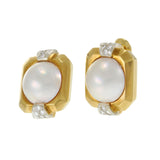 18KT Yellow Gold Vintage Retro Mabe Pearl and Diamond Clip Earrings