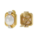 18KT Yellow Gold Vintage Retro Mabe Pearl and Diamond Clip Earrings