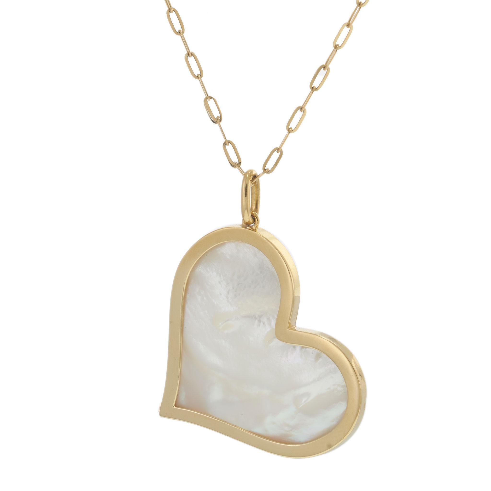 14KT Yellow Gold Mother of Pearl Heart Pendant Necklace