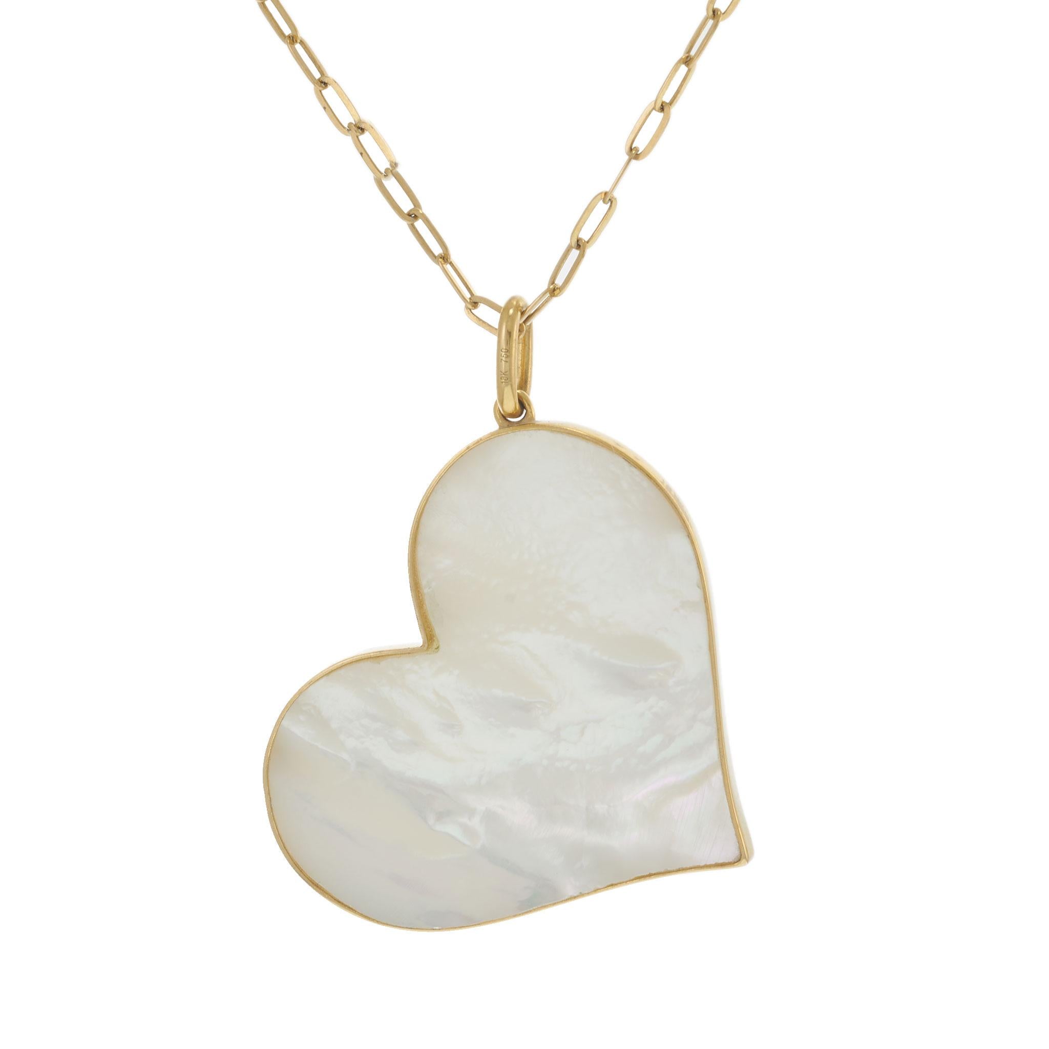 14KT Yellow Gold Mother of Pearl Heart Pendant Necklace