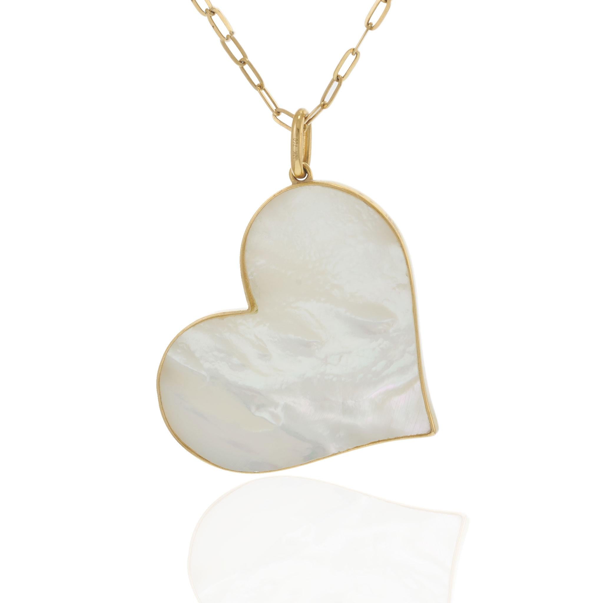 14KT Yellow Gold Mother of Pearl Heart Pendant Necklace