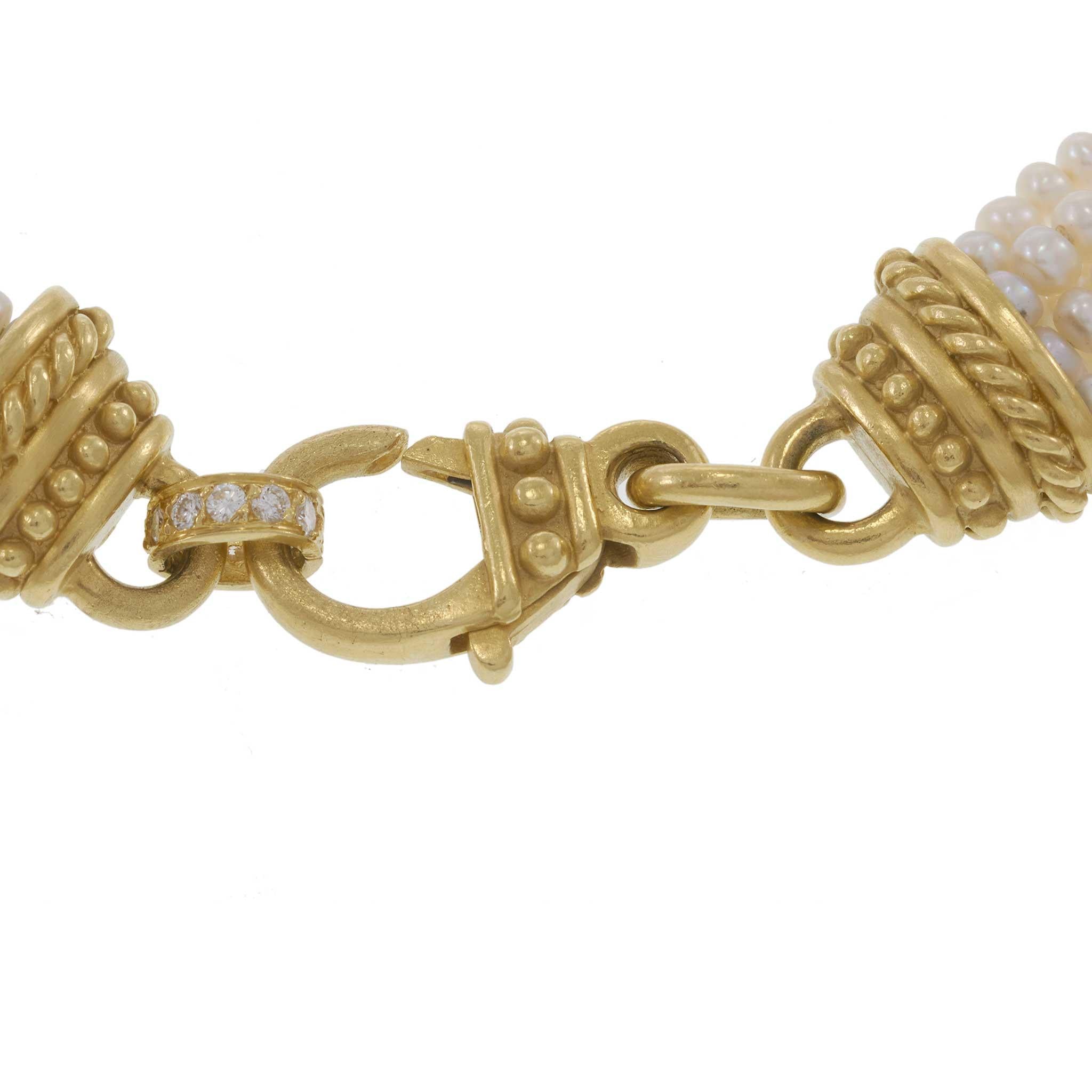 Vintage 8-Strand Pearl Necklace with Diamond Set 18KT Yellow Gold Clasp – 0.27CT