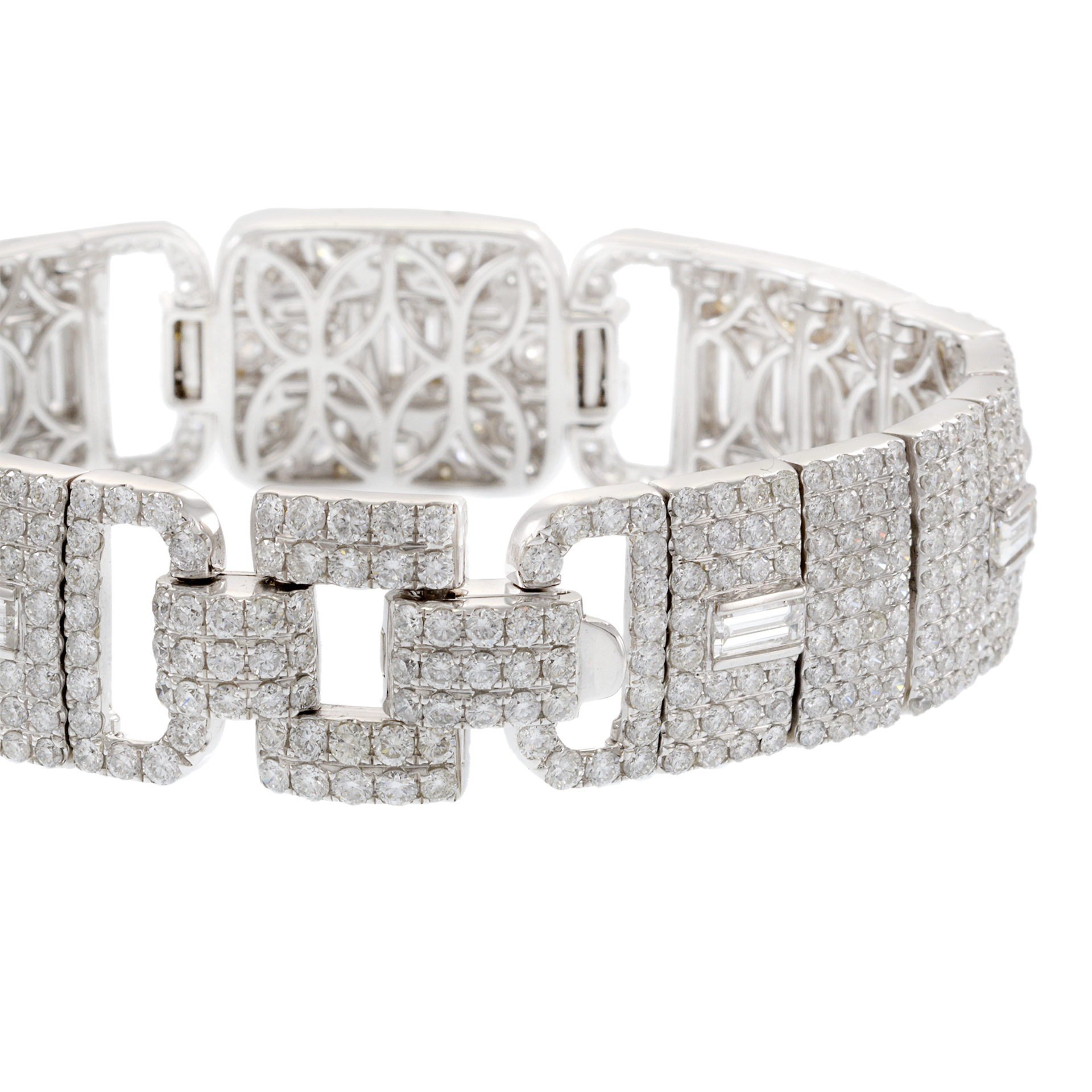 18KT White Gold Custom Louis Martin Three Section Wide Diamond Bracelet