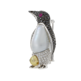 18KT Two-Tone Gold Diamond and South Sea Pearl Penguin Brooch/Pendant