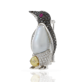 18KT Two-Tone Gold Diamond and South Sea Pearl Penguin Brooch/Pendant