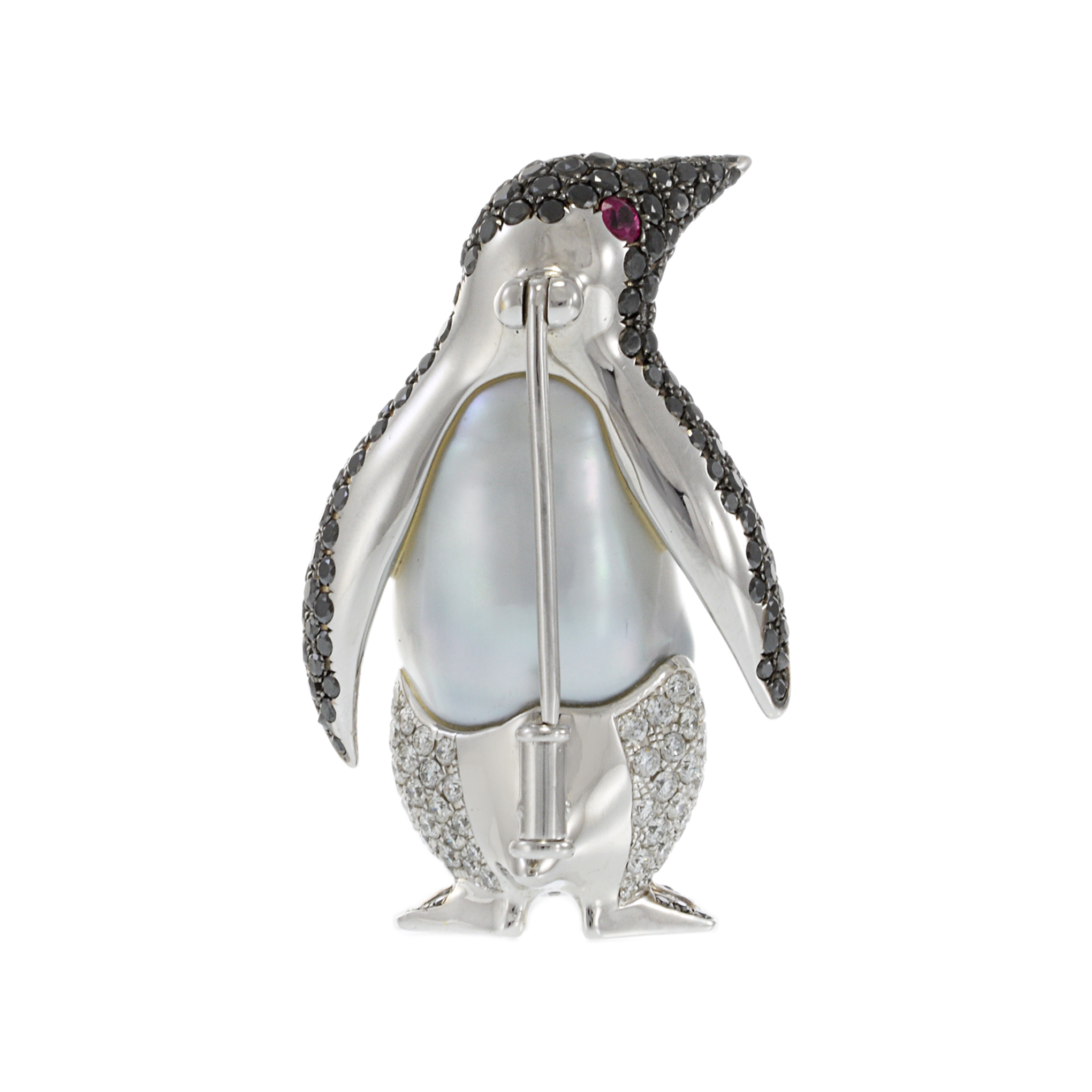 18KT Two-Tone Gold Diamond and South Sea Pearl Penguin Brooch/Pendant