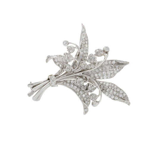 Estate Art Nouveau Platinum Floral Bouquet Pin With Diamonds