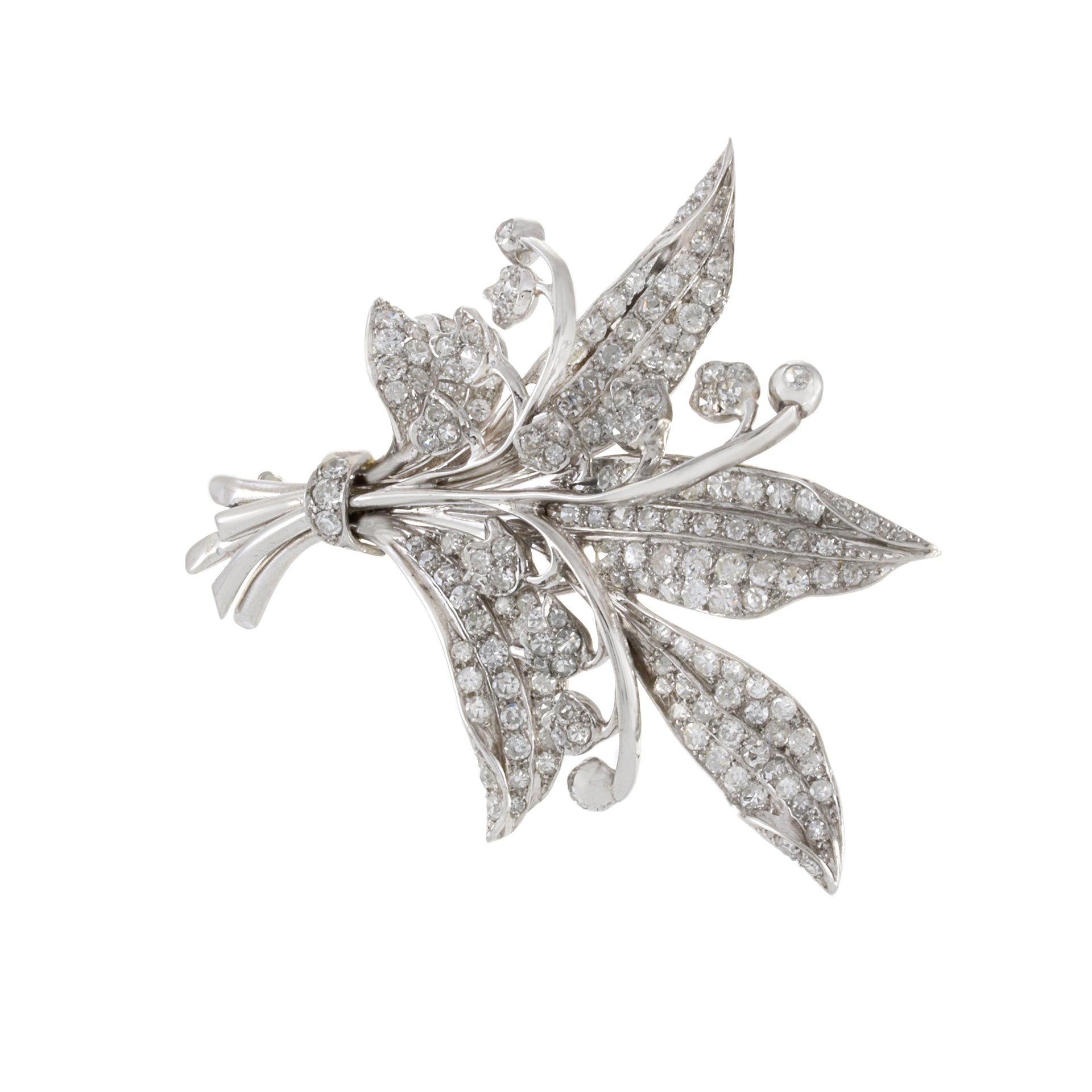 Estate Art Nouveau Platinum Floral Bouquet Pin With Diamonds