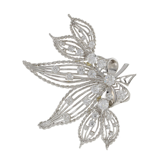 Vintage Art Nouveau Floral Diamond Brooch