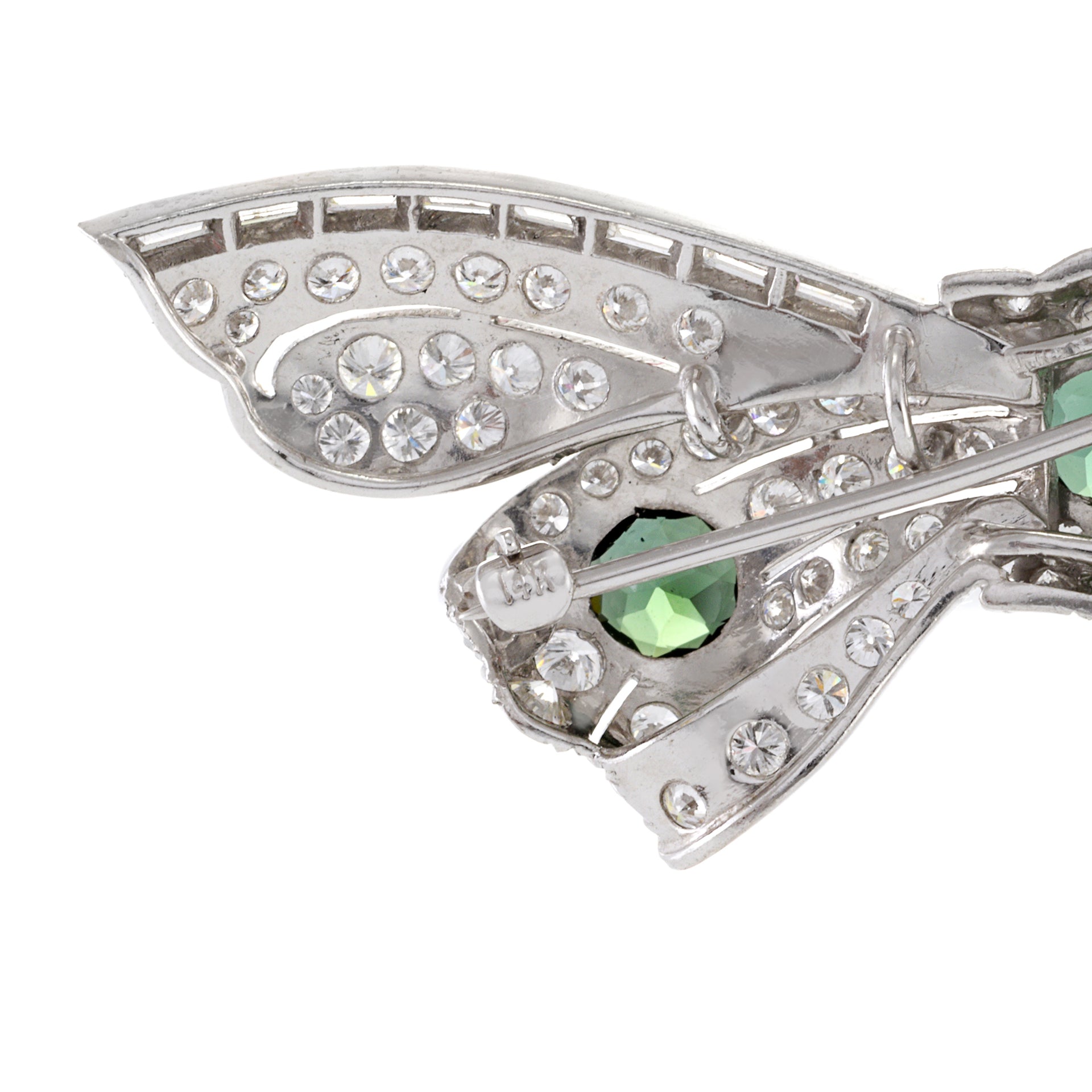 Estate Platinum Art Deco Period Diamond and Garnet Bow Pin