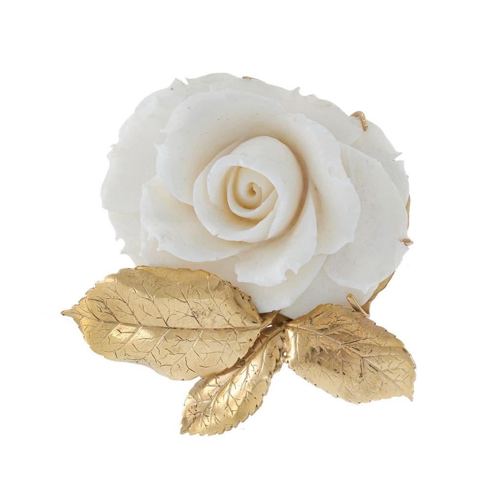 Retro Era Angel Skin Coral Rose Brooch in 14KT Gold