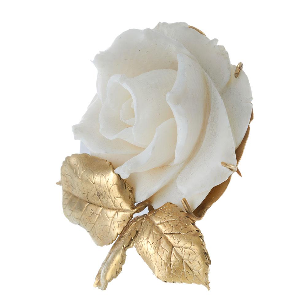 Retro Era Angel Skin Coral Rose Brooch in 14KT Gold