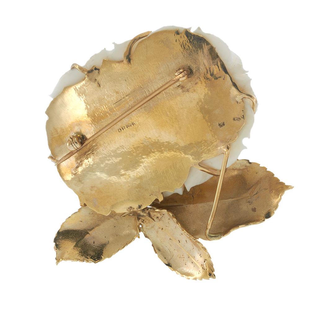Retro Era Angel Skin Coral Rose Brooch in 14KT Gold