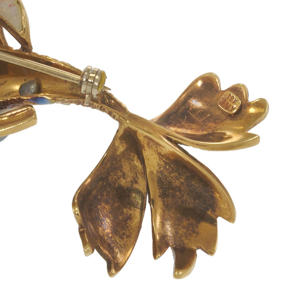18KT Yellow Gold Retro Era Multi-Color Enamel and Diamond Fish Brooch