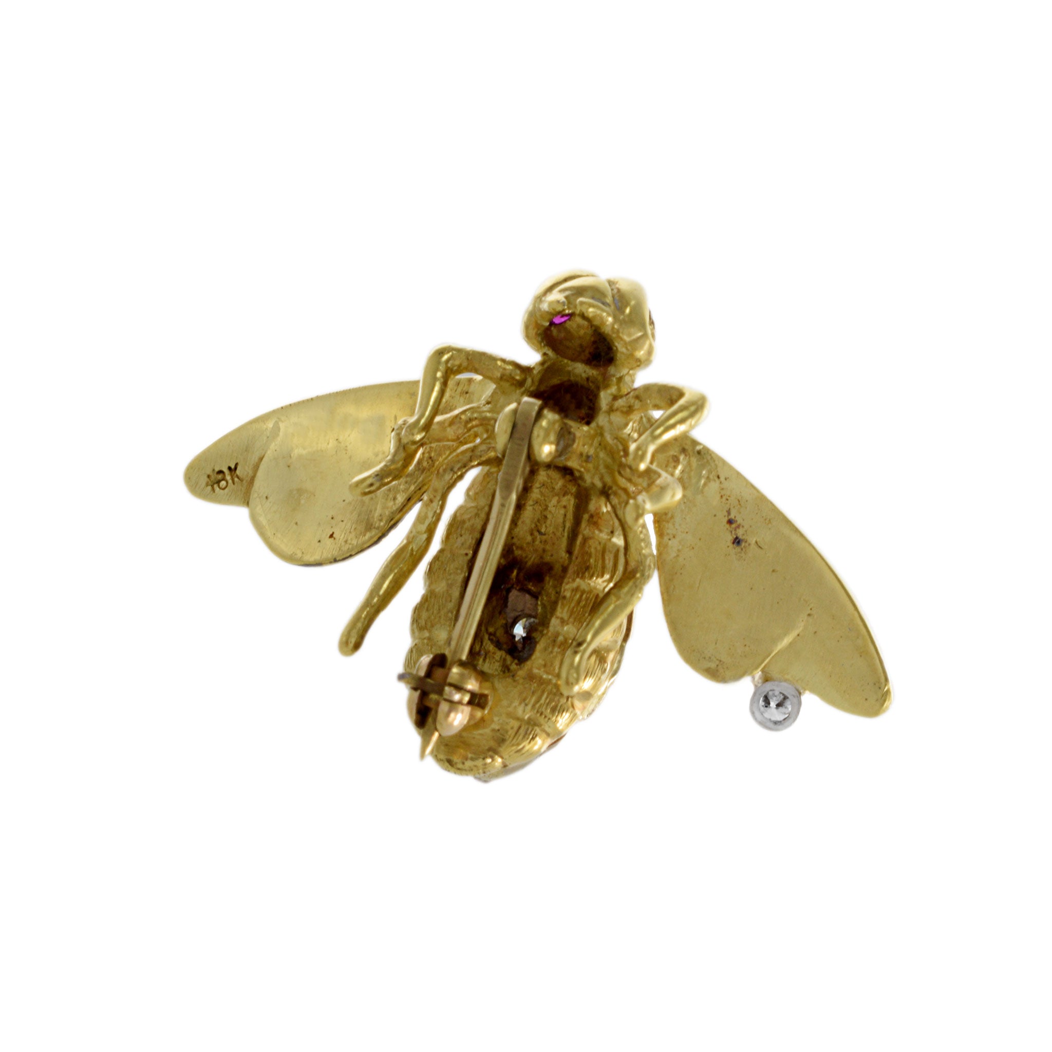 Vintage Retro Era 18KT Yellow Gold Diamond Lapel Fly Pin