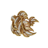 18KT Yellow Gold Estate French Filigree Leaf Diamond Brooch