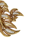 18KT Yellow Gold Estate French Filigree Leaf Diamond Brooch