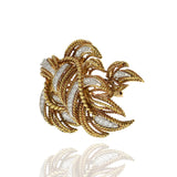 18KT Yellow Gold Estate French Filigree Leaf Diamond Brooch