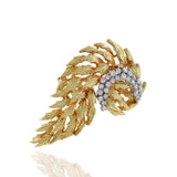 Estate Retro Era 18KT Yellow Gold Diamond Leaf Brooch