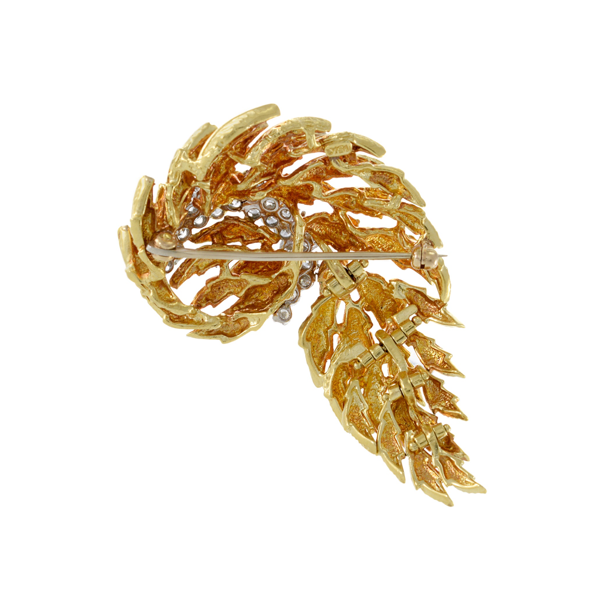 Estate Retro Era 18KT Yellow Gold Diamond Leaf Brooch