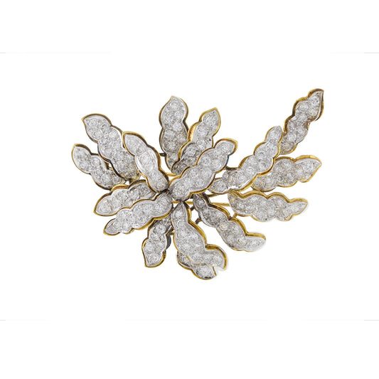 Vintage Retro 18KT Yellow Gold Large Floral Diamond Brooch