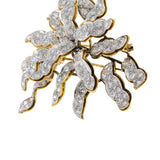 Vintage Retro 18KT Yellow Gold Large Floral Diamond Brooch