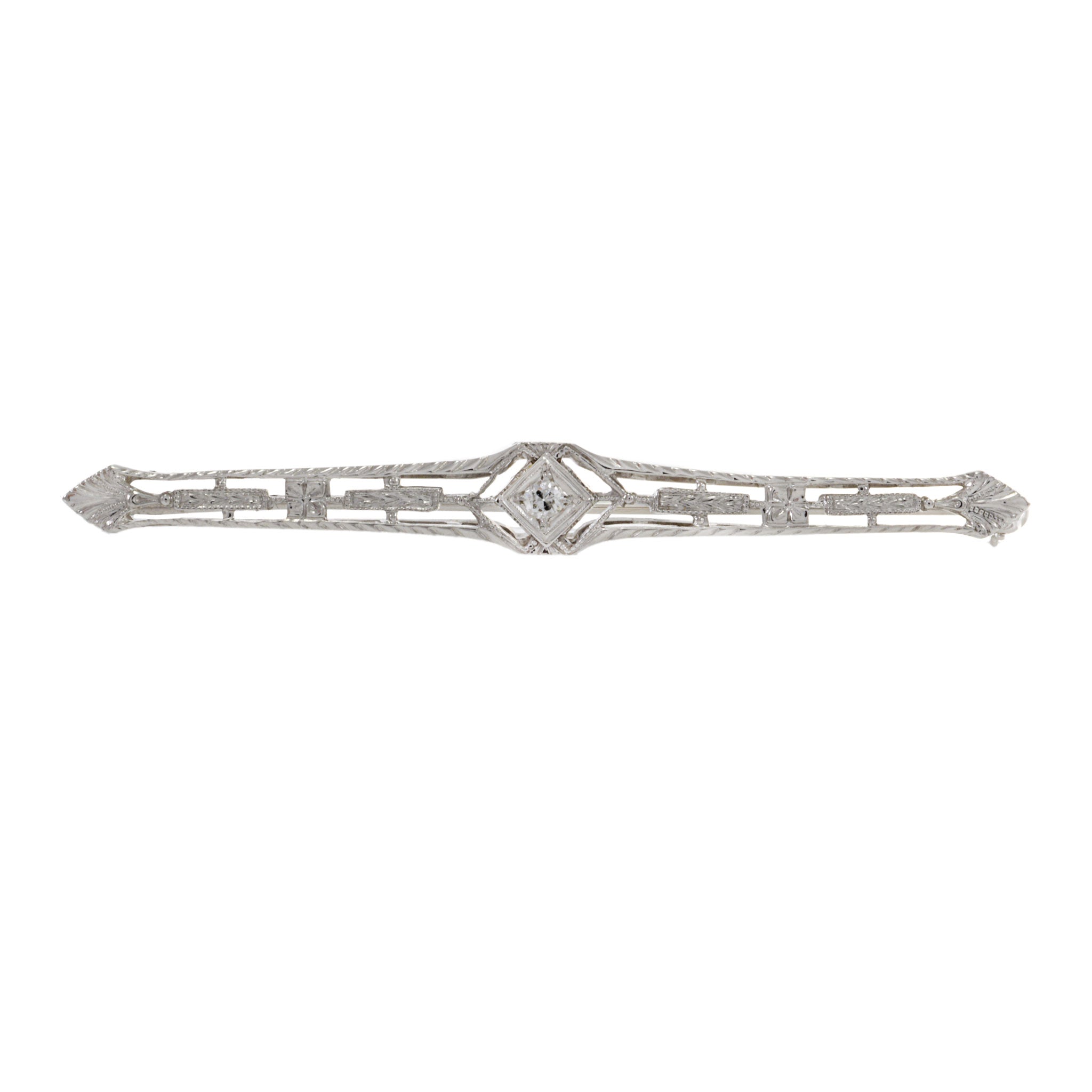 Antique Art Deco Period 18KT White Gold and Diamond Lapel Stick Pin