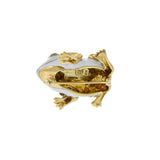 Vintage 18KT Yellow Gold White Enamel and Diamond Frog Brooch