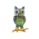 Vintage Retro Era 18KT Yellow Gold Multi Colored Enamel And Diamond Owl Lapel