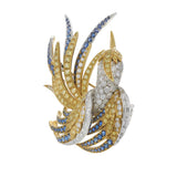 Vintage 18KT Yellow Gold Bird Brooch with Yellow Diamonds and Blue Sapphires