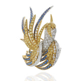 Vintage 18KT Yellow Gold Bird Brooch with Yellow Diamonds and Blue Sapphires