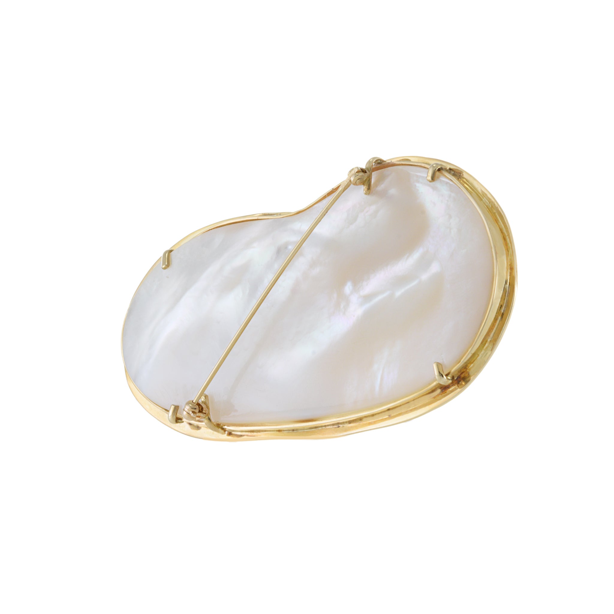 Estate Retro Era 14KT Yellow Gold Pearl And Diamond Brooch