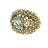 Vintage 18KT Yellow Gold Turquoise And Pearl Pin