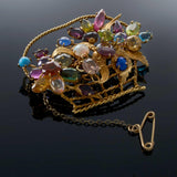 Vintage 18KT Yellow Gold Multi-Gemstone Flower Basket Pin