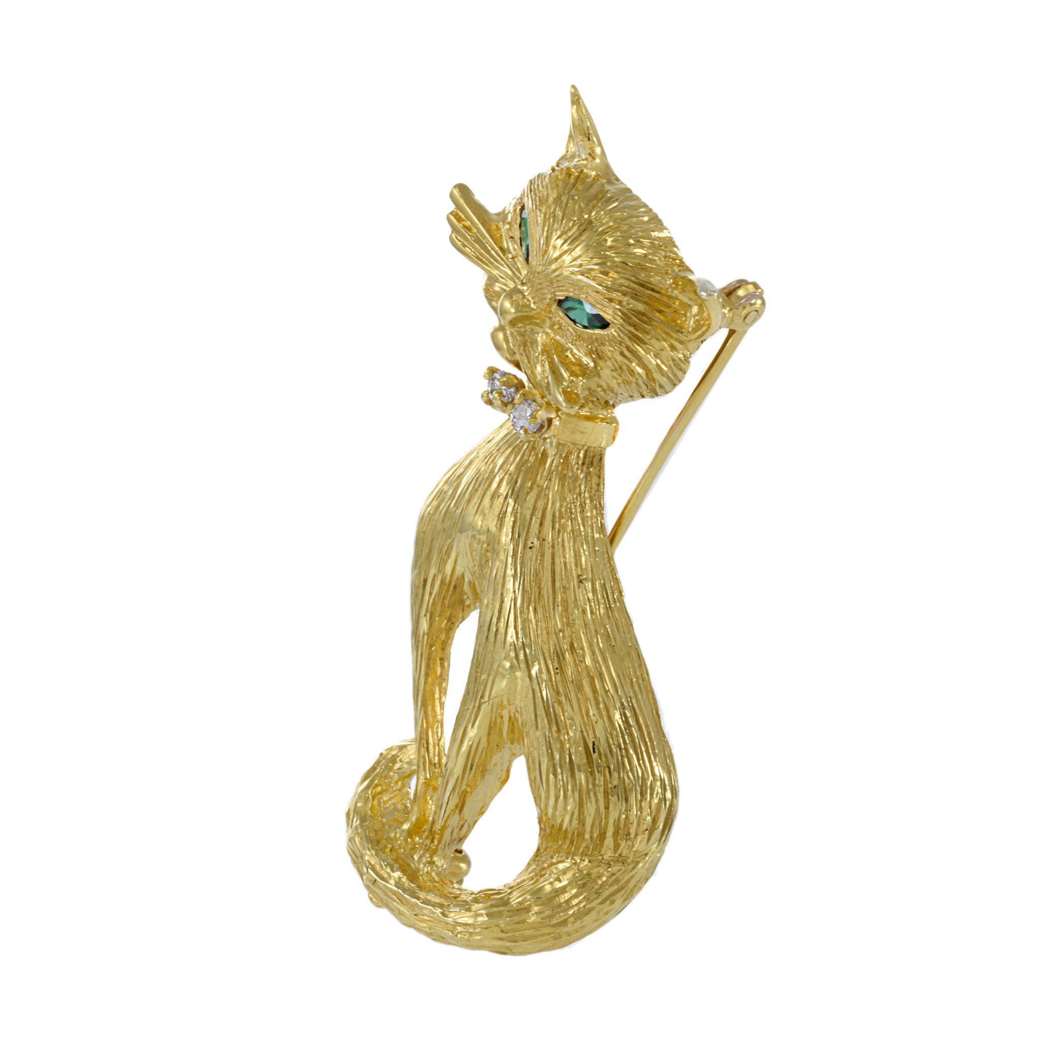 Vintage Retro Era 18KT Yellow Gold Cat Brooch