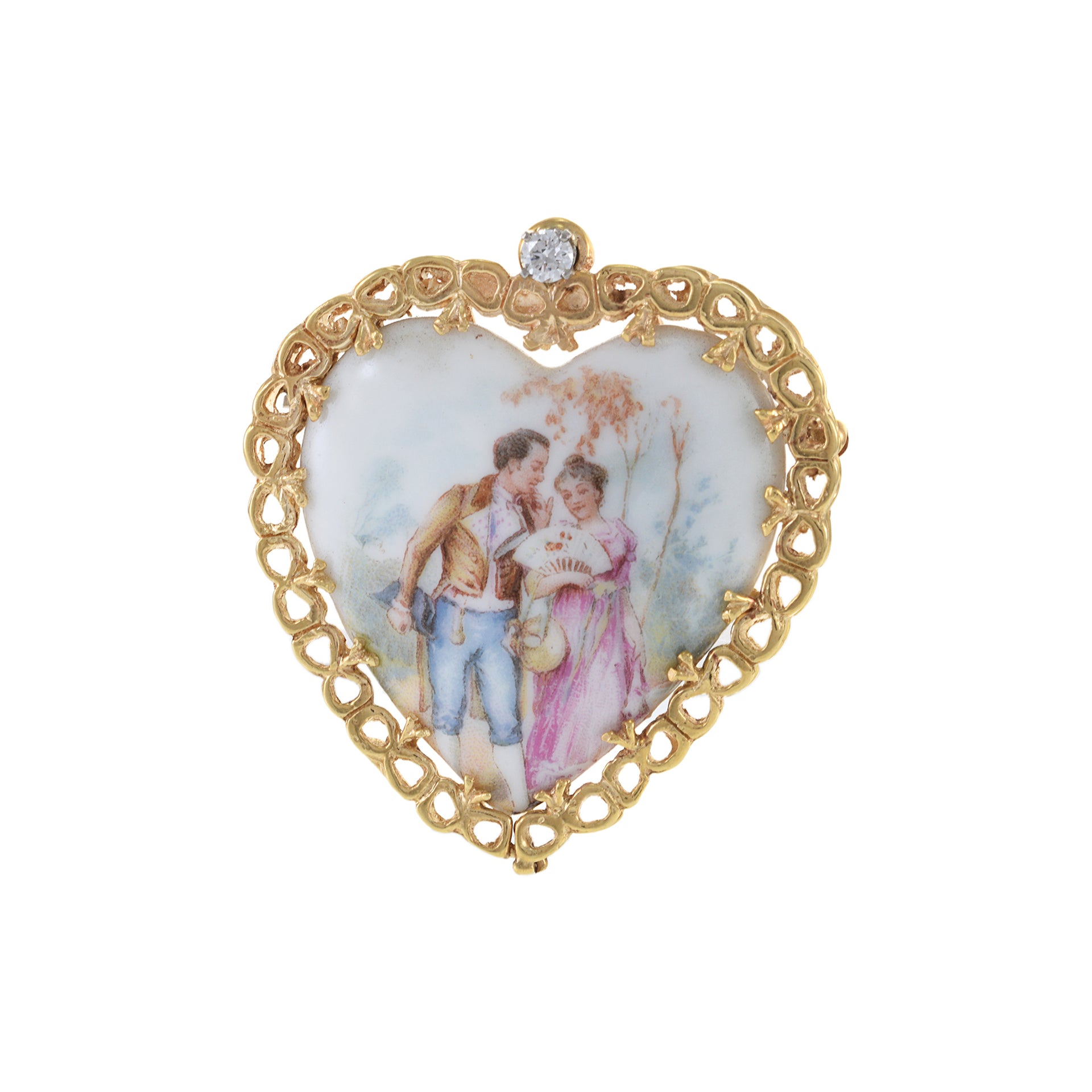 Estate Art Nouveau Era 14KT Yellow Gold Heart Portrait Pin