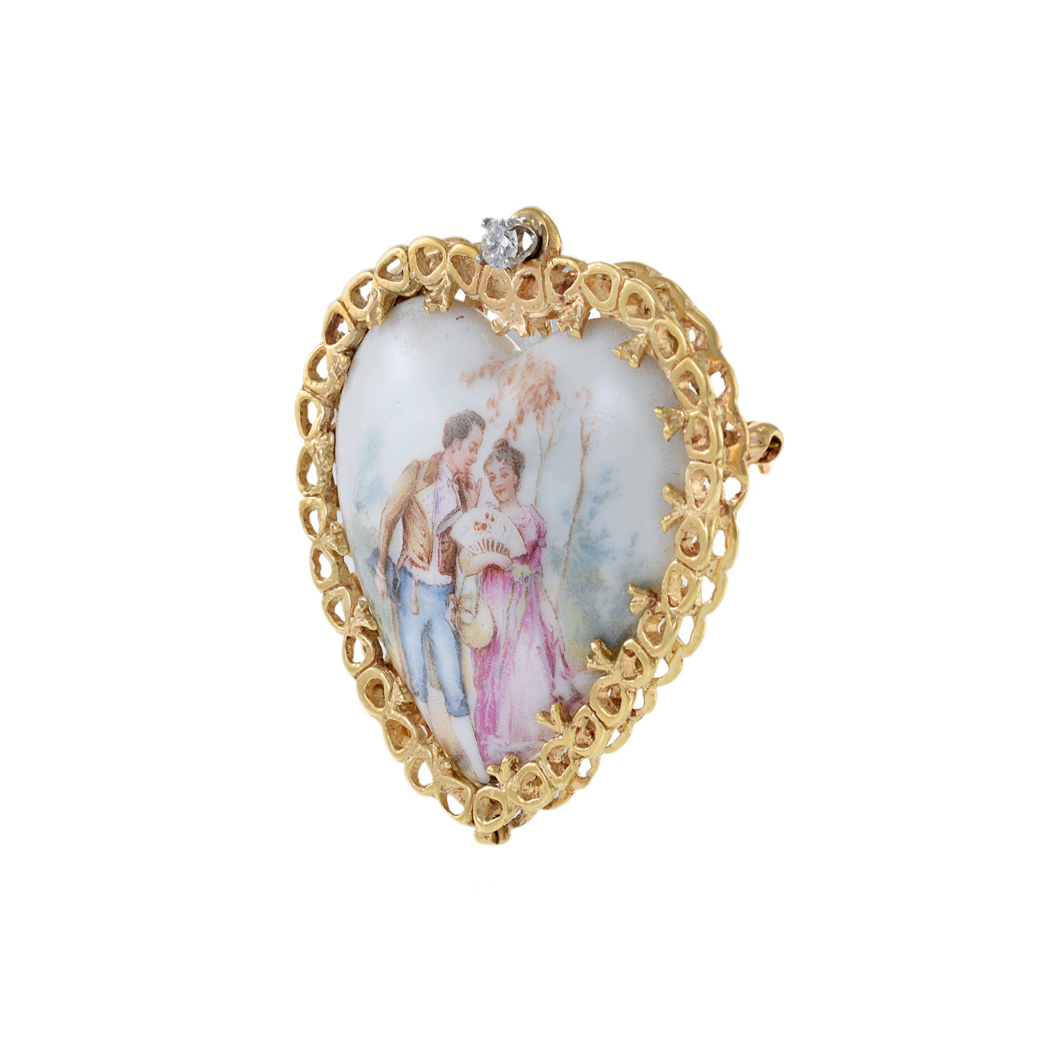 Estate Art Nouveau Era 14KT Yellow Gold Heart Portrait Pin