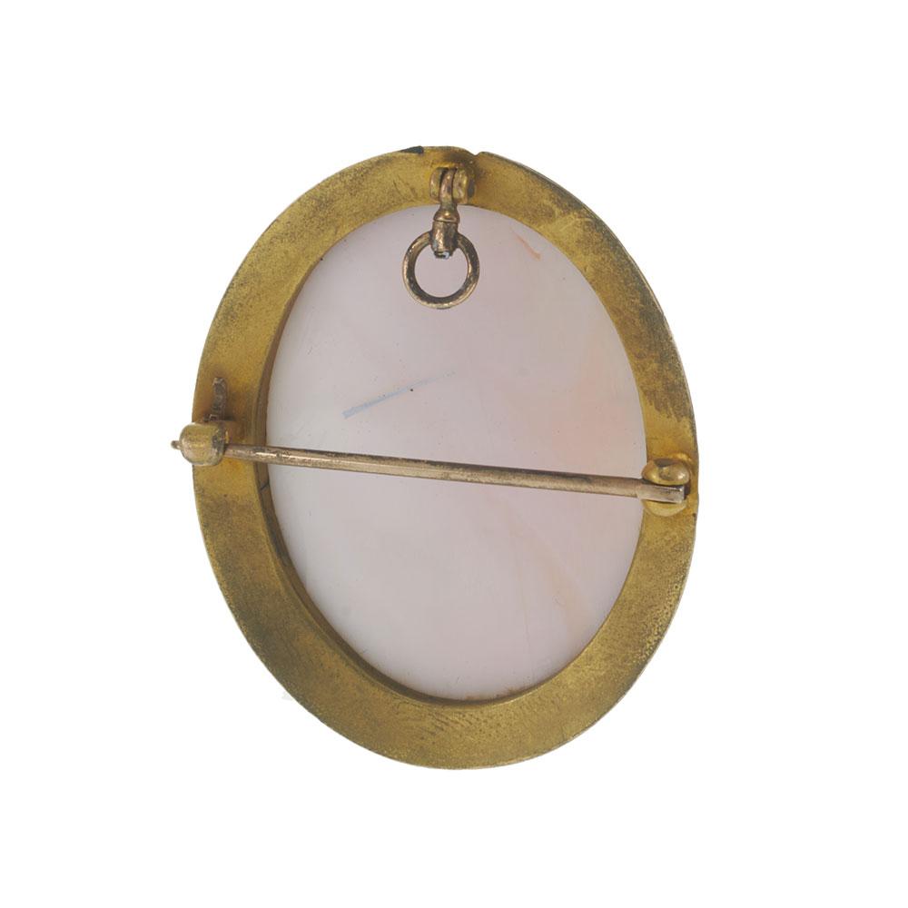 Antique 14KT Yellow Gold Pink Cameo Portrait Pin/Pendant