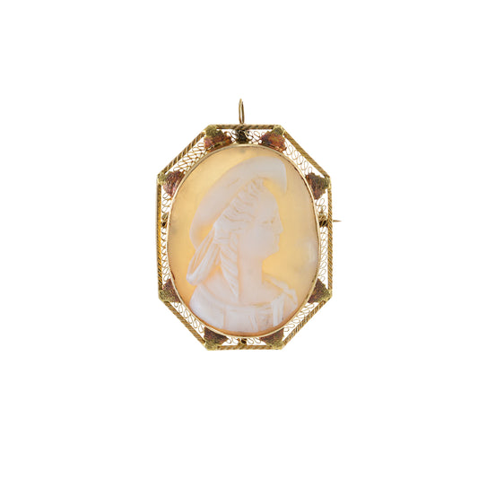Victorian Era 14KT Yellow Gold Cameo Pin Pendant
