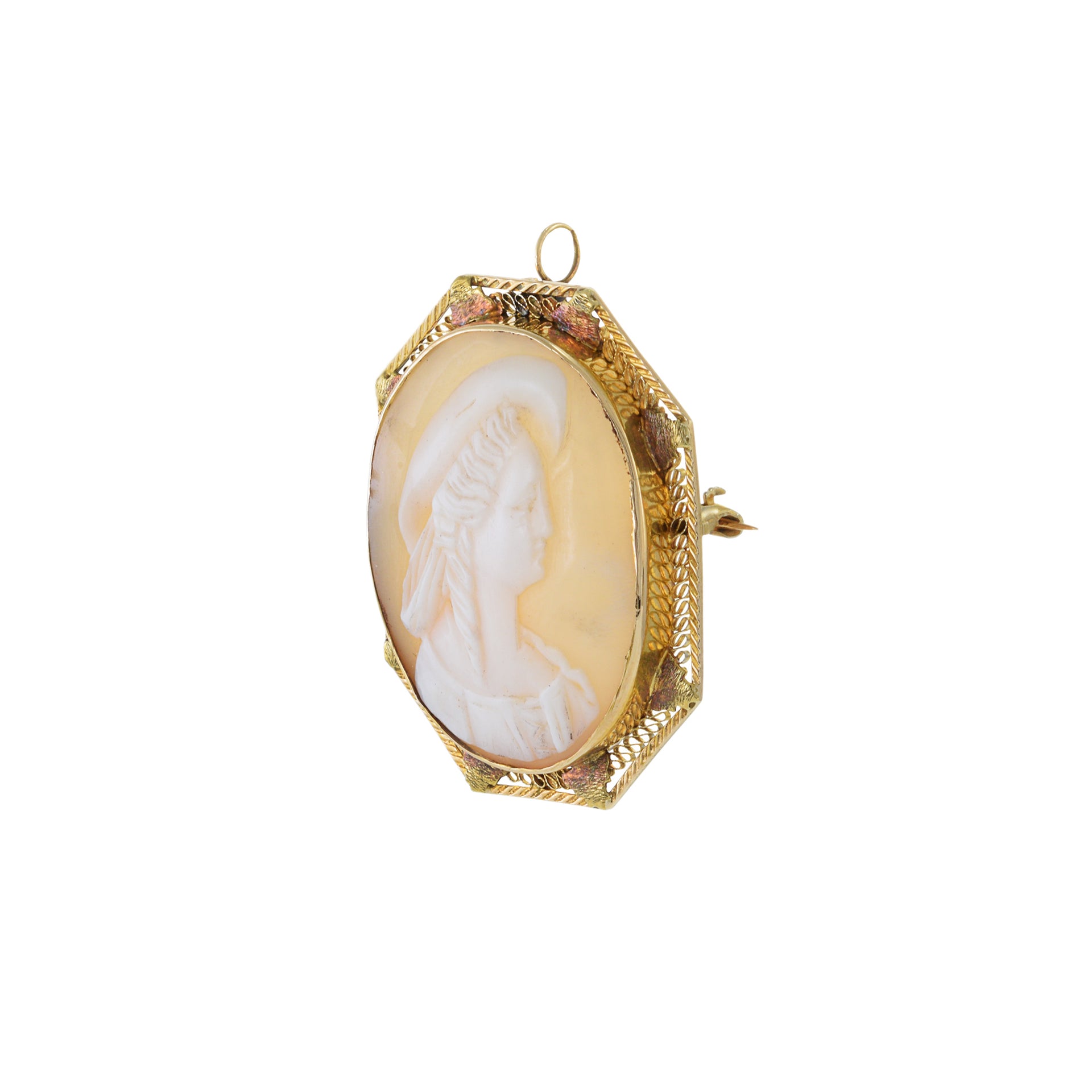 Victorian Era 14KT Yellow Gold Cameo Pin Pendant