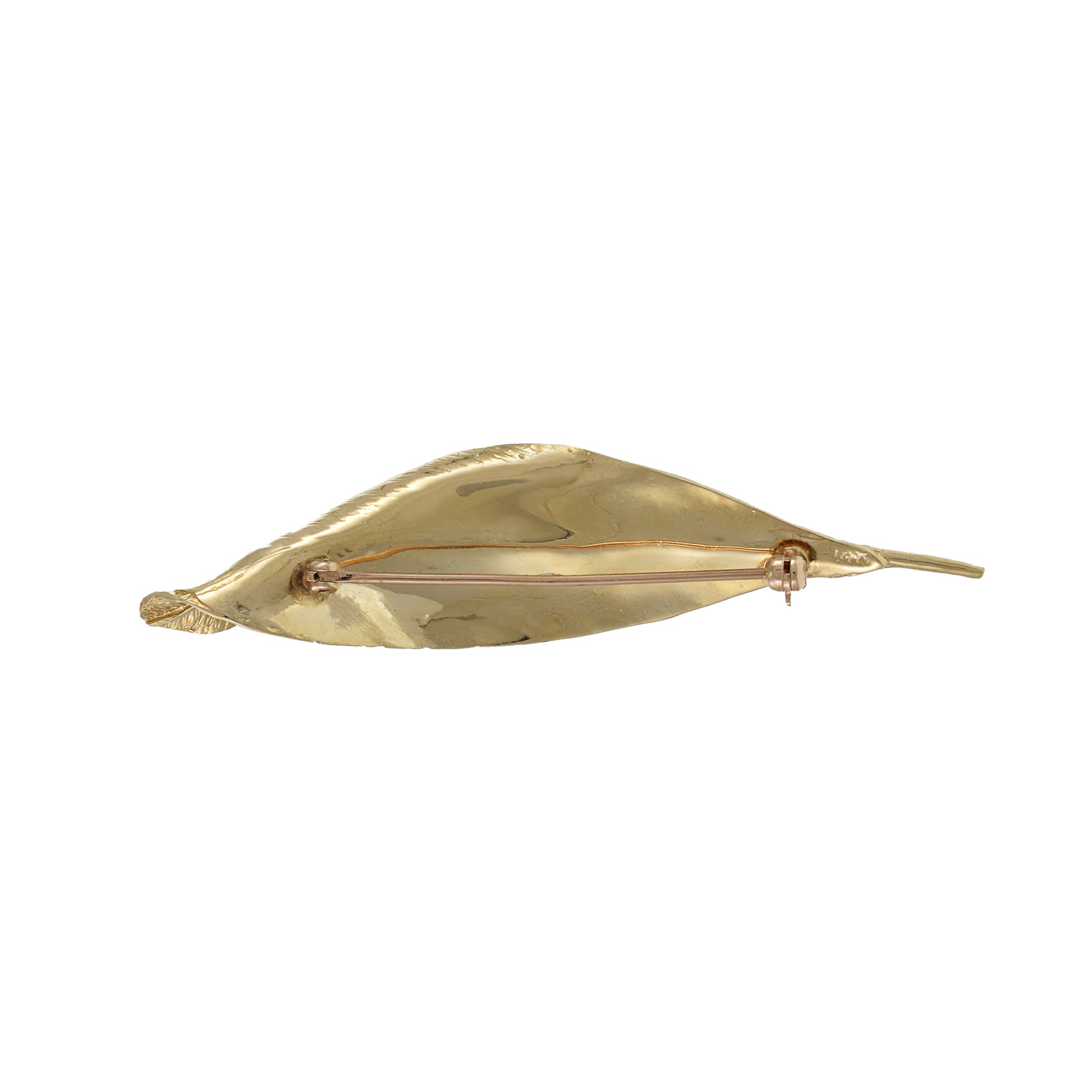 Retro Era 14KT Yellow Gold Leaf Pin With Pearl