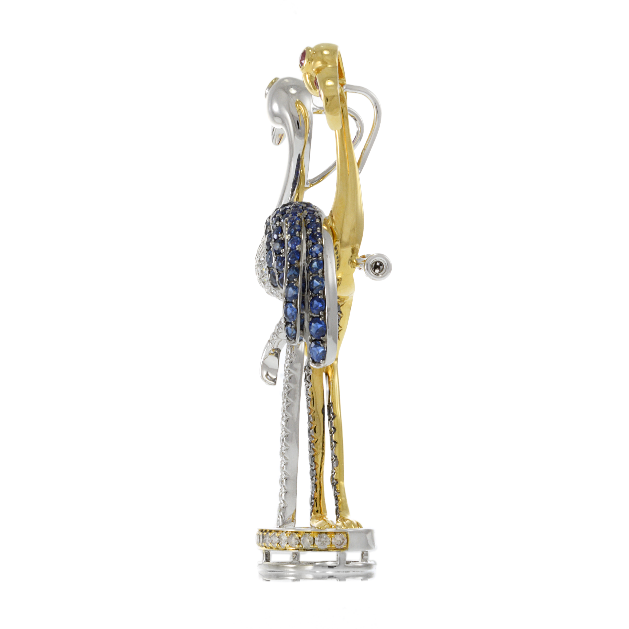 14KT Two-Tone Gold Double Flamingo Sapphire and Diamond Brooch/Pendant