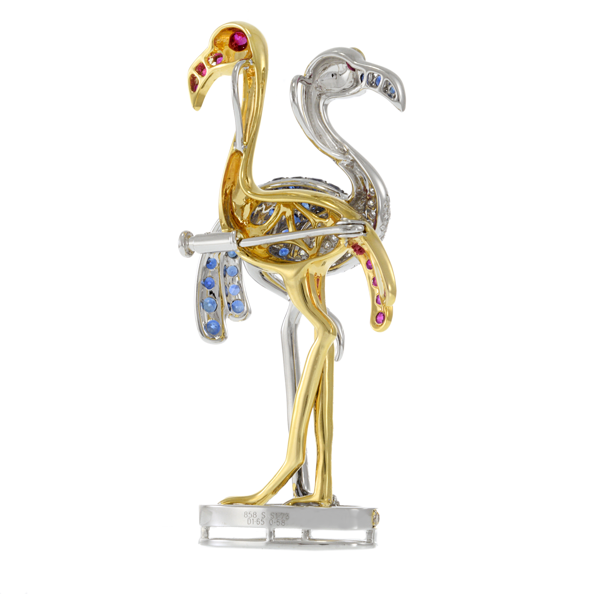 14KT Two-Tone Gold Double Flamingo Sapphire and Diamond Brooch/Pendant