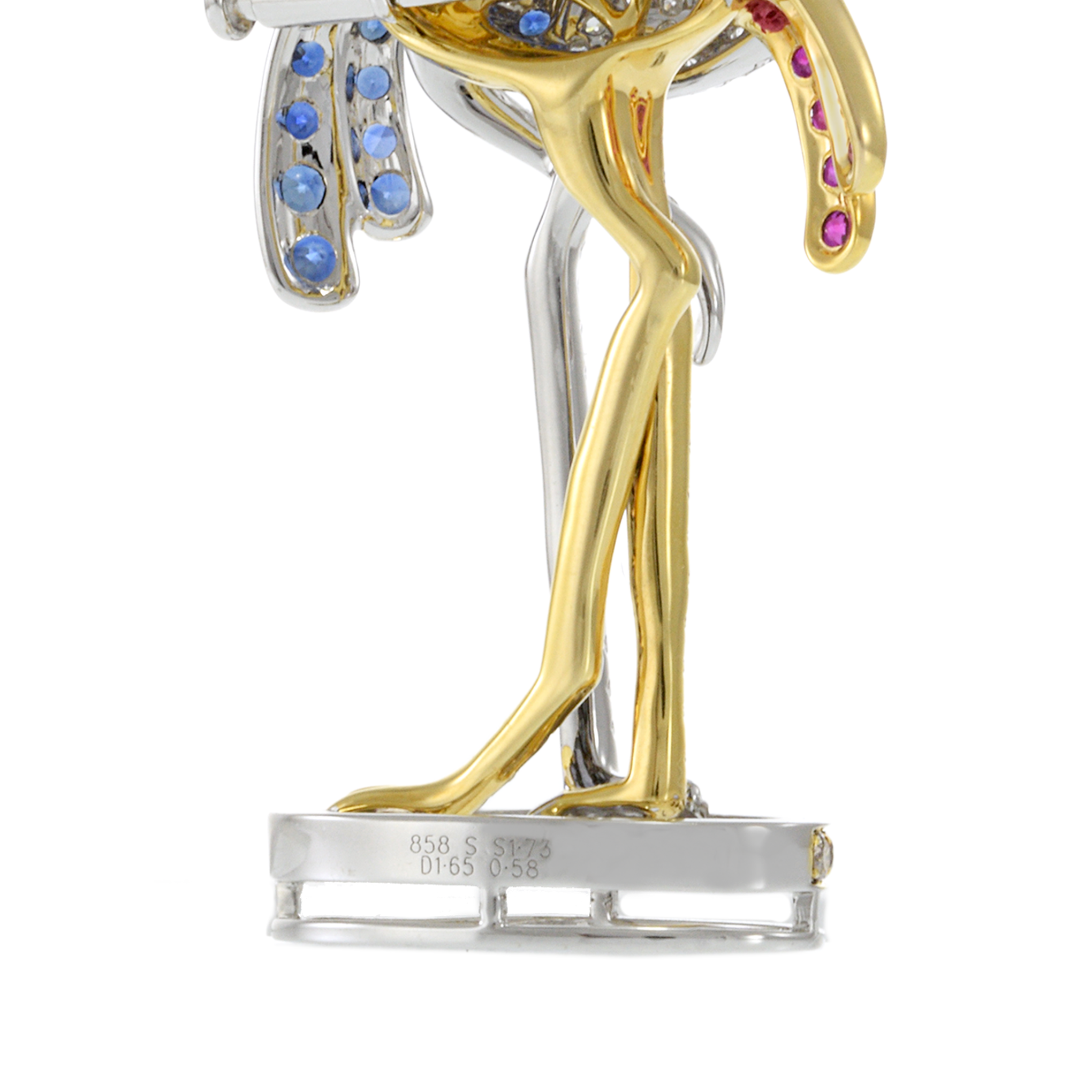 14KT Two-Tone Gold Double Flamingo Sapphire and Diamond Brooch/Pendant