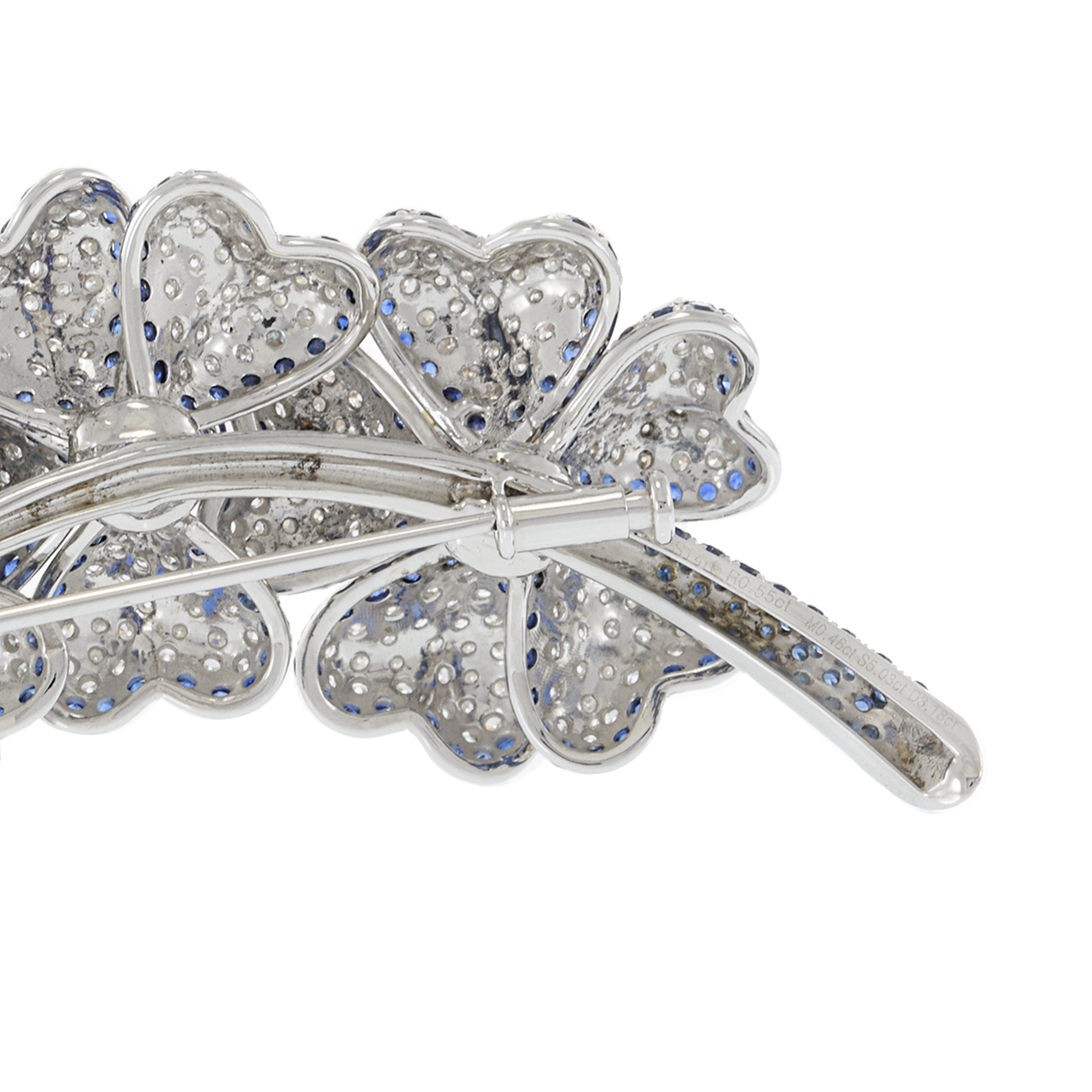 14KT White Gold Three-Section Heart Petals Flower Brooch